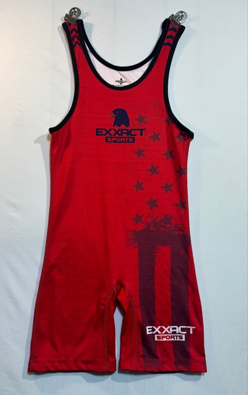 Exxact Sports Youth Wrestling Red Black USA Flag Compression Adult Small Uniform